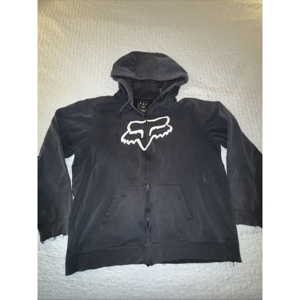 Vintage Y2K Fox Racing Full Zip Hoodie Jacket Mens Size XL Black Distressed